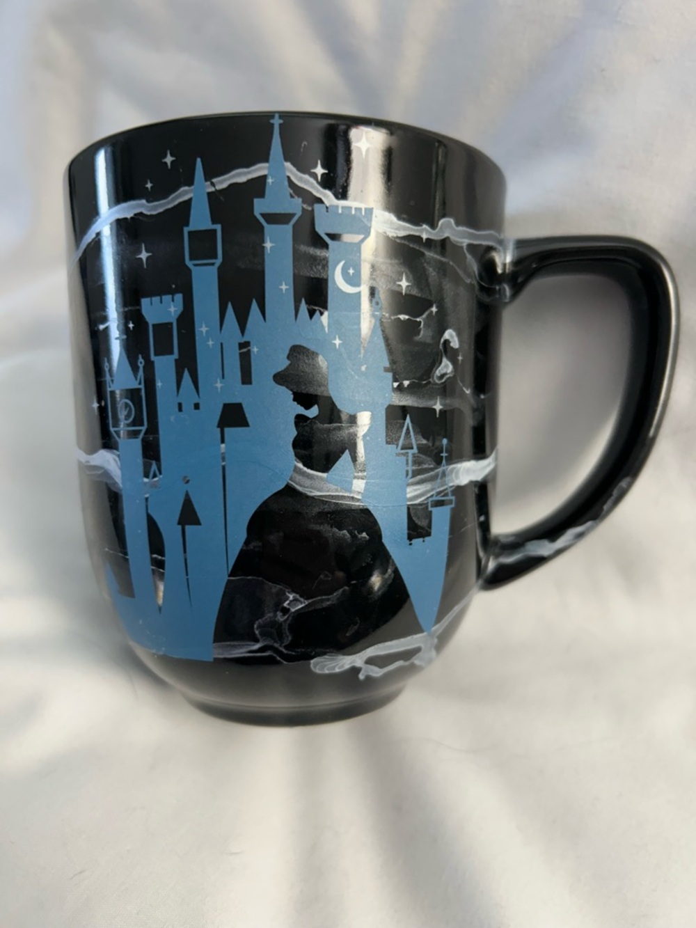 Disney Cinderella Black Castle Silhouette Ceramic Coffee Mug - Blue Design